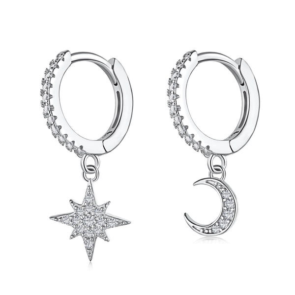 ˇFashion StreetˇStar and Moon Asymmetric Earrings
