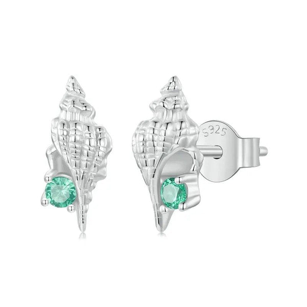 ˇFashion StreetˇConch Stud Earrings Inlaid Green Zirconia Hypoallergenic Earrings
