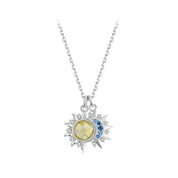 ˇFashion StreetˇWhite Gold Plated Sun and Moon Necklace