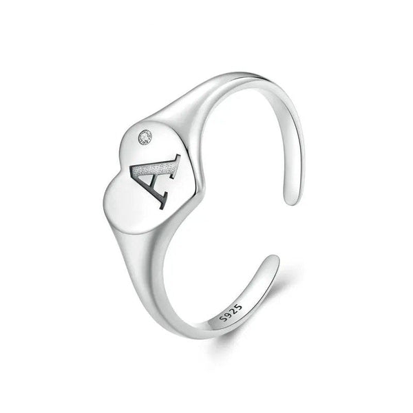 ˇFashion StreetˇEngraved Initial Letter A Open Ring Heart-shaped Adjustable Stackable Rings