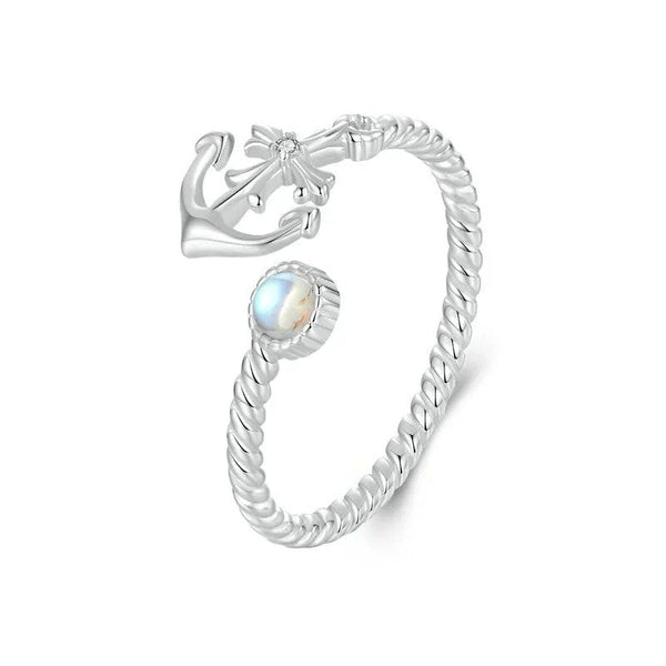 ˇFashion StreetˇAnchor Open Ring Moonstone Adjustable Twisted Ring